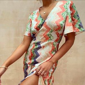 Never Fully‎ Dressed Zigzig Satin Cocktail Midi Dress Size 8